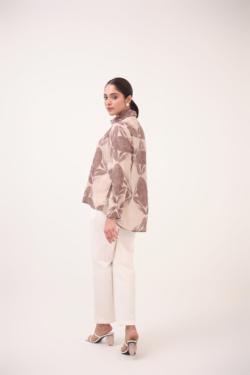 Mendaka Digital Print Cotton Shirt Beige & Brown