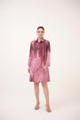 Watercolour Lotus Print Shirt Dress Mulberry Pink