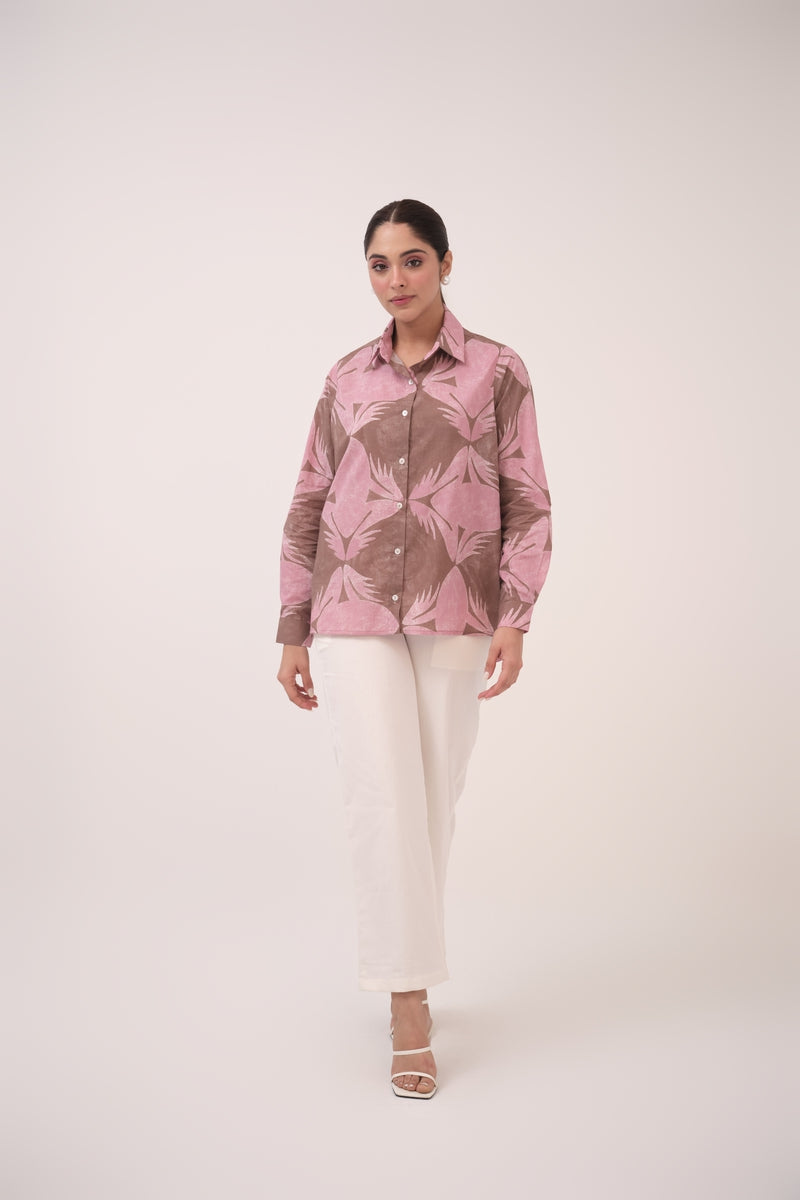 Mendaka Digital Print Cotton Shirt  Pink & Brown