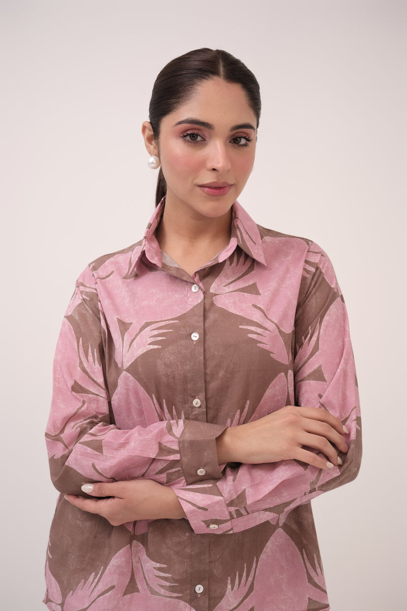 Mendaka Digital Print Cotton Shirt  Pink & Brown