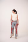 Watercolour Lotus Print Denim Straight Pants Teal