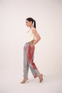 Watercolour Lotus Print Denim Straight Pants Teal