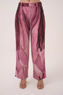 Watercolour Lotus Print Denim Straight Pants  Mulberry Pink
