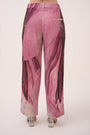 Watercolour Lotus Print Denim Straight Pants  Mulberry Pink
