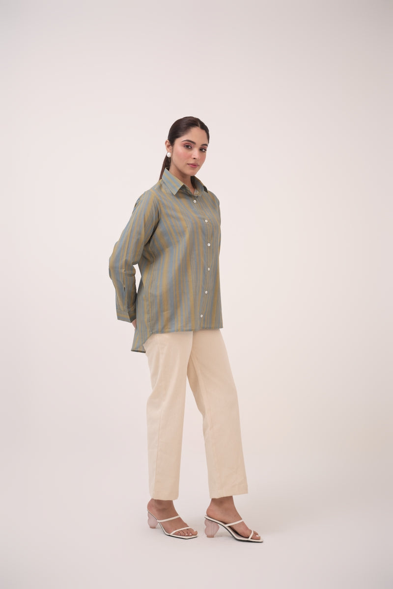 Gradient Striped Cotton Shirt Blue & Green