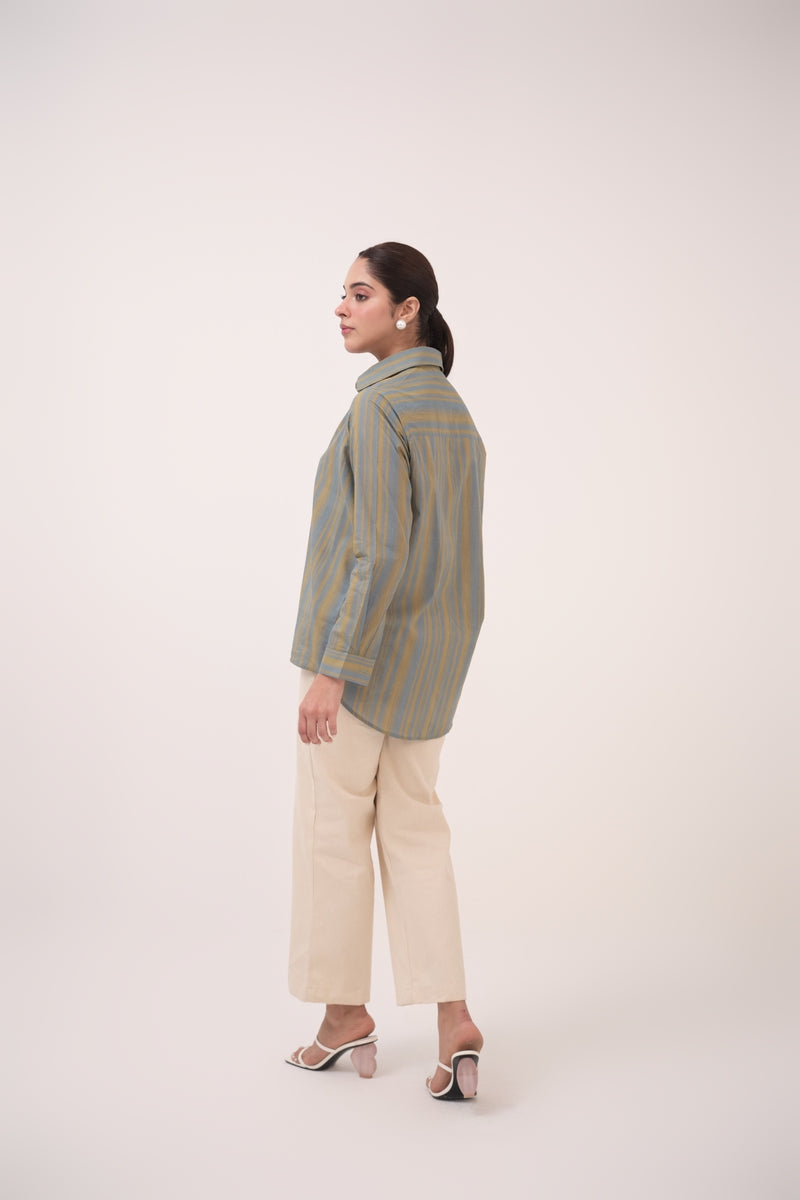 Gradient Striped Cotton Shirt Blue & Green