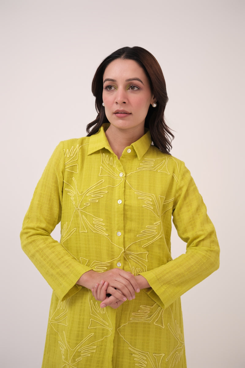 Mendaka Embroidered Shirt Dress  Lemon Green