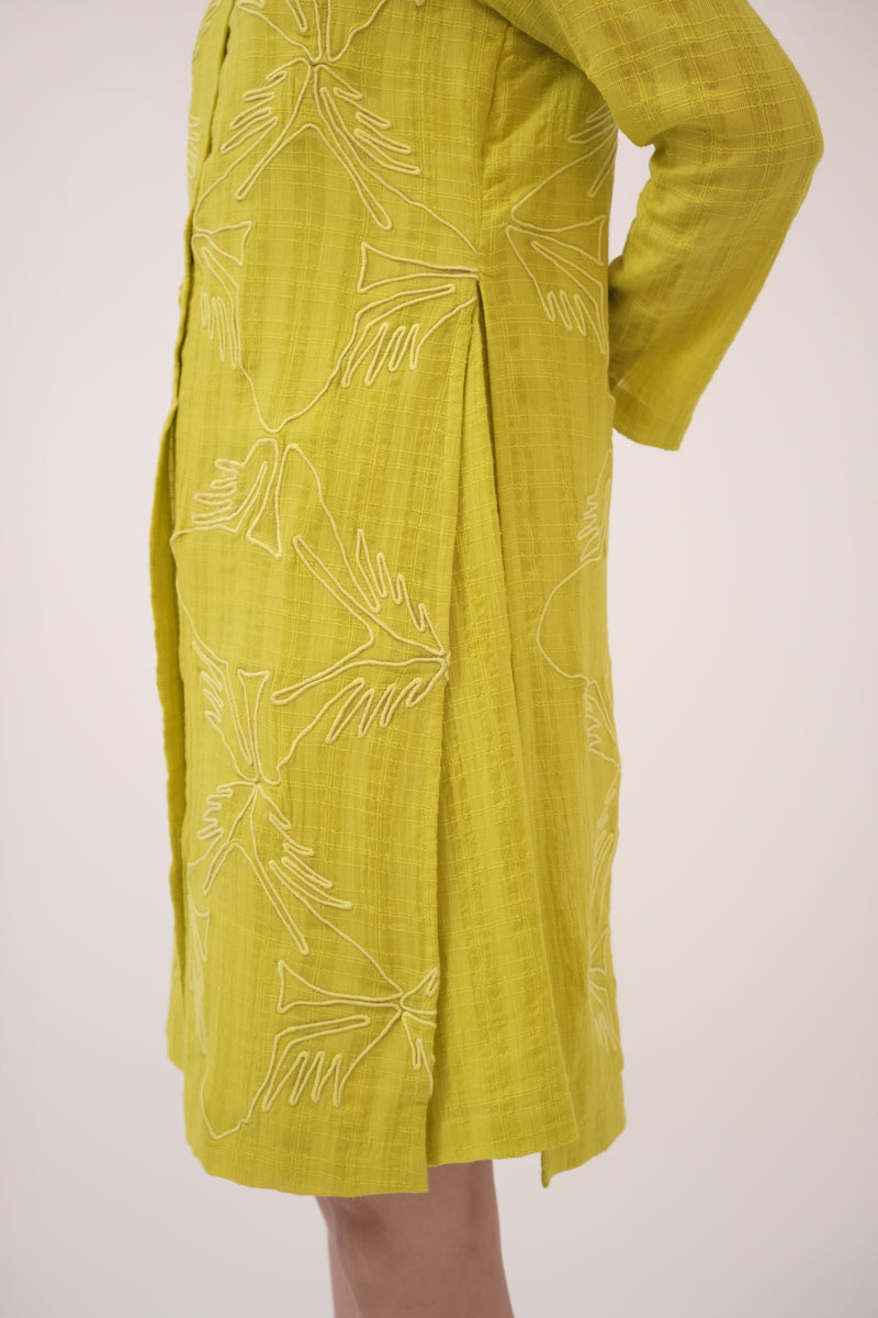 Mendaka Embroidered Shirt Dress  Lemon Green