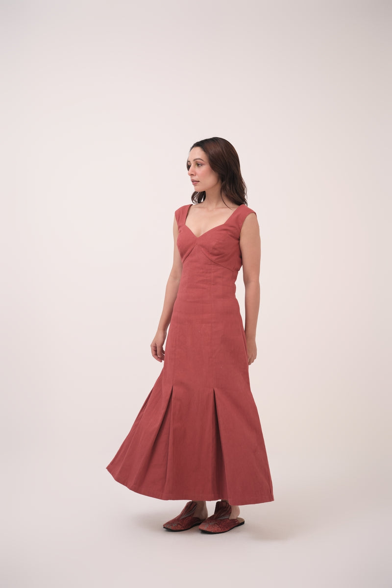 Sinched Box-Pleated Dress Berry