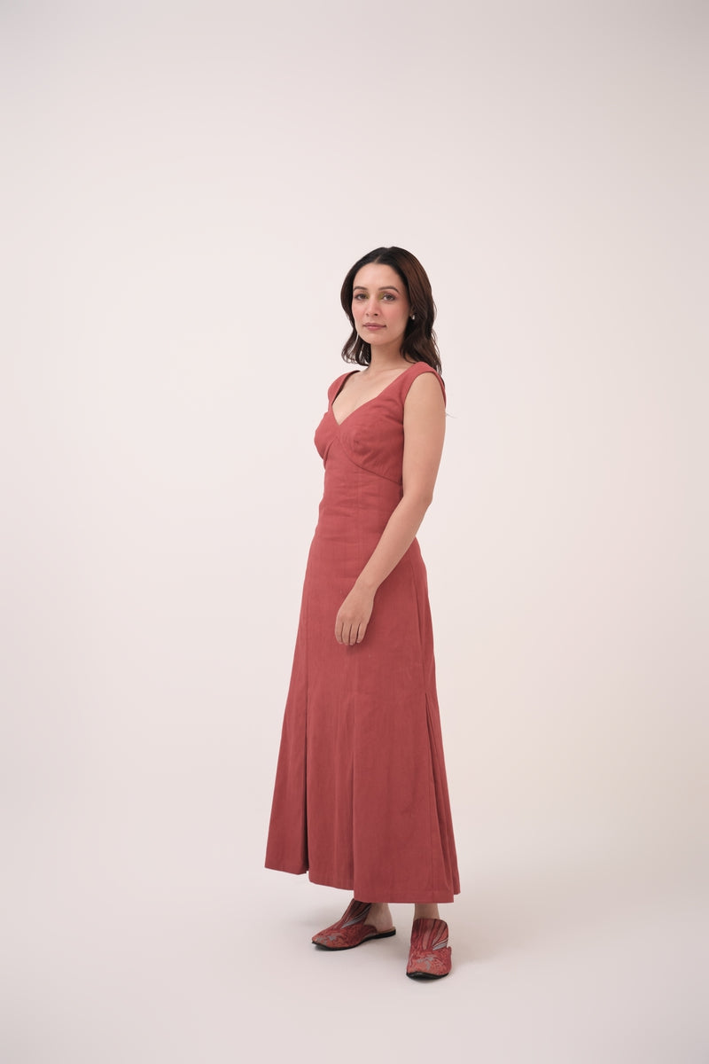 Sinched Box-Pleated Dress Berry