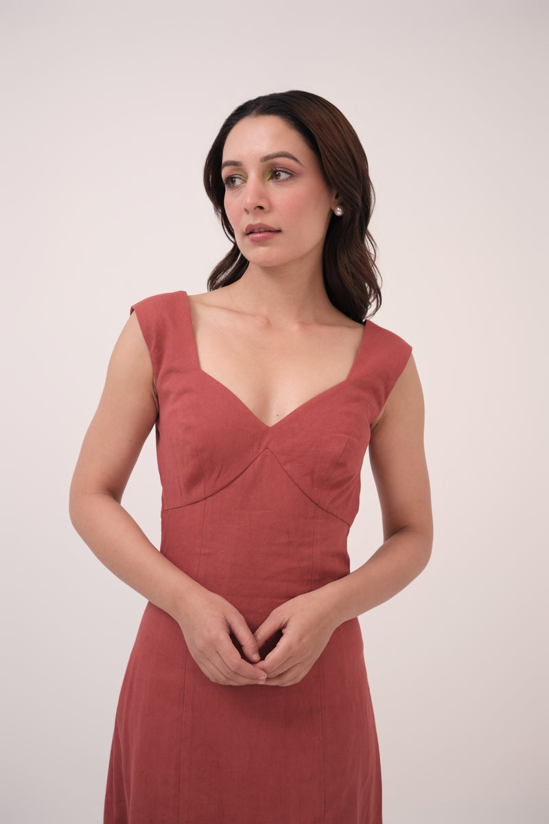 Sinched Box-Pleated Dress Berry