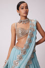 Powder Blue Organza Hand Embroidered Lehenga Set