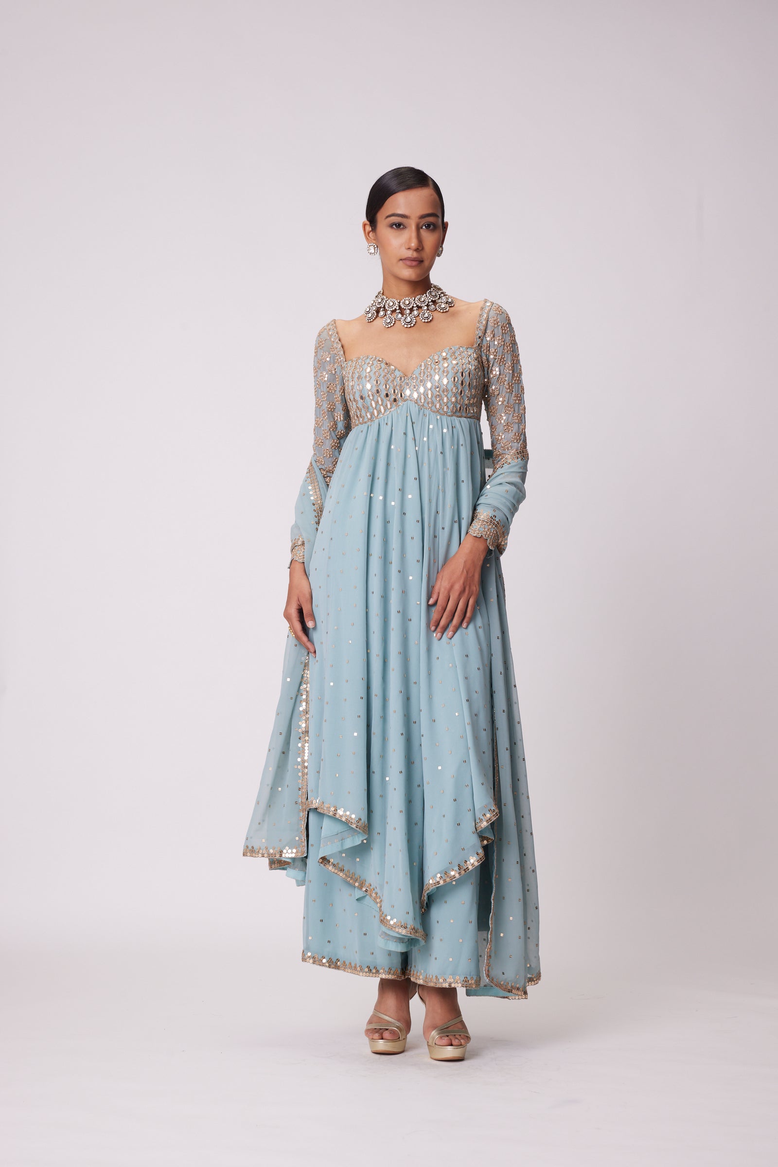 Powder Blue High Low Kurta Set