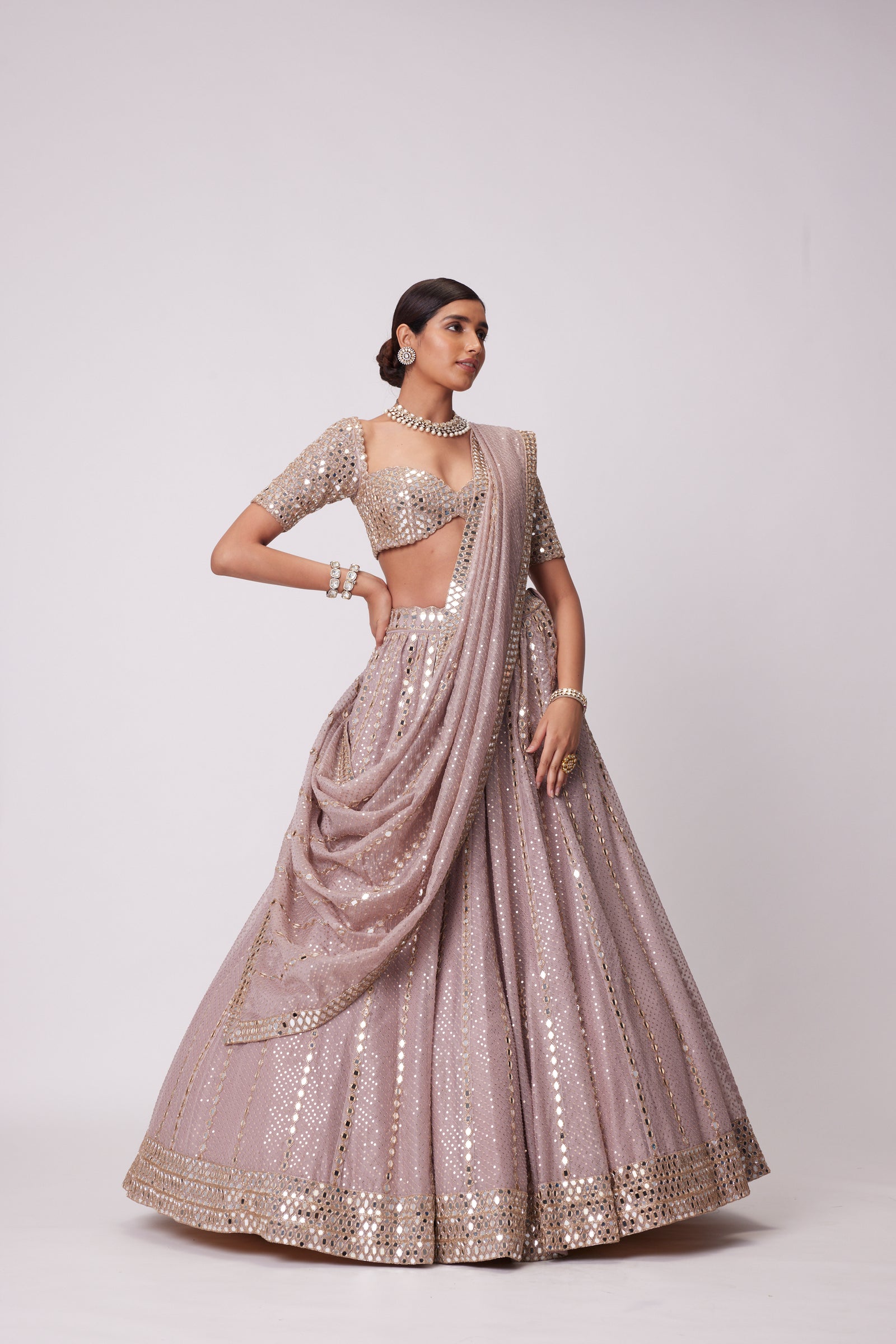 Ash Pink Sequin Embroidered Lehenga Set