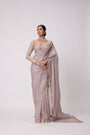 Ash Pink Hand Embroidered Organza Saree Set