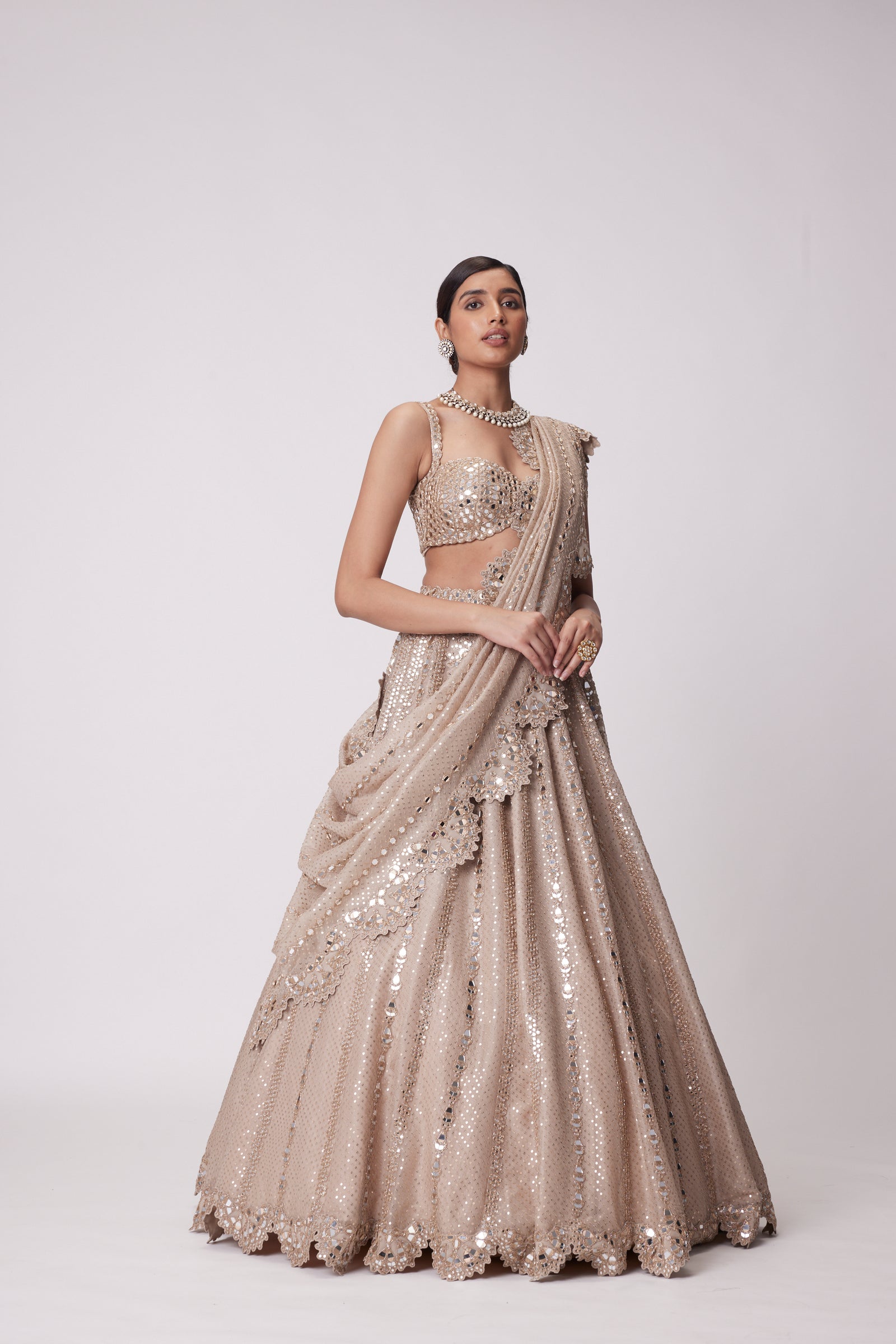 Light Beige Sequin Embroidered Lehenga Set