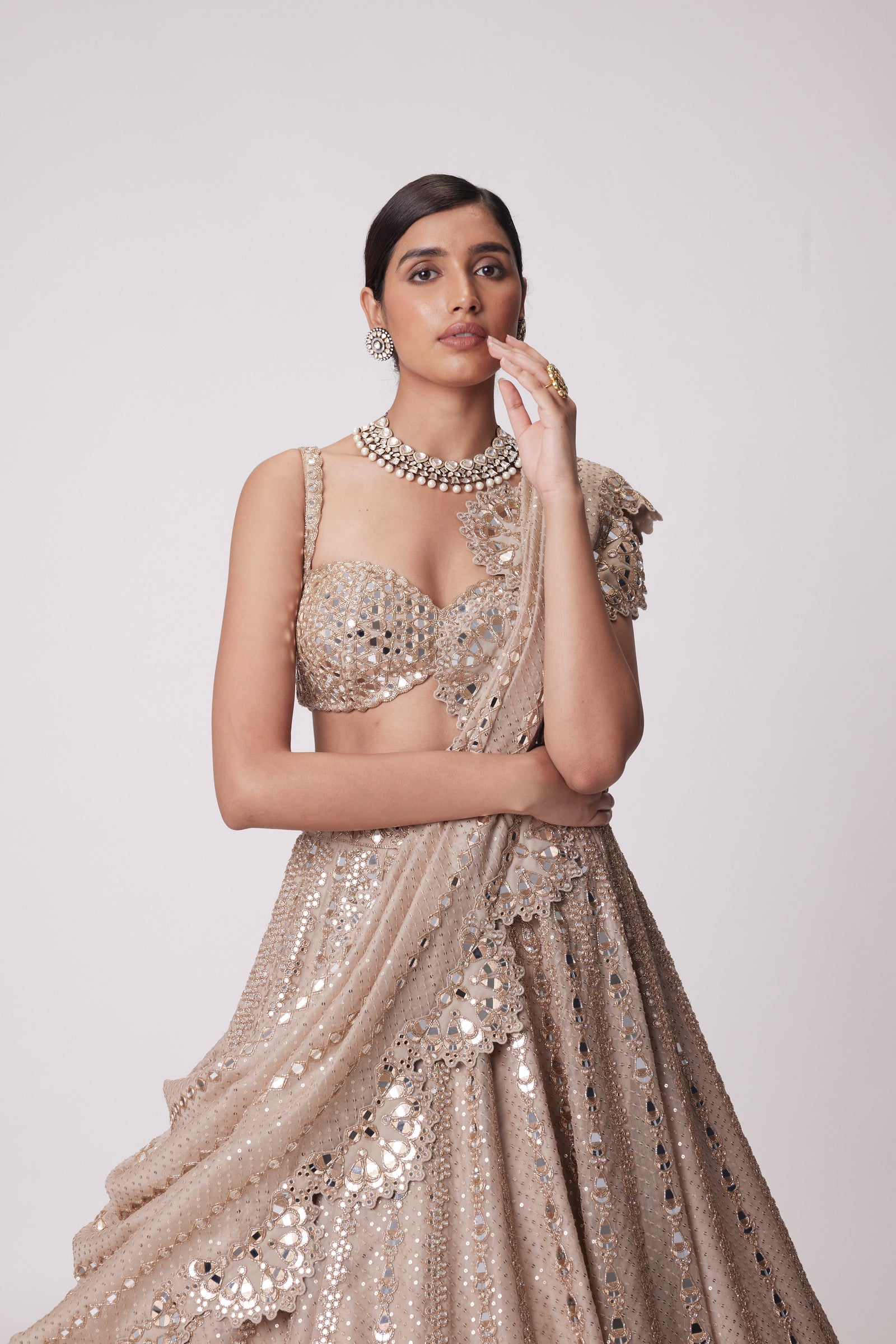 Light Beige Sequin Embroidered Lehenga Set