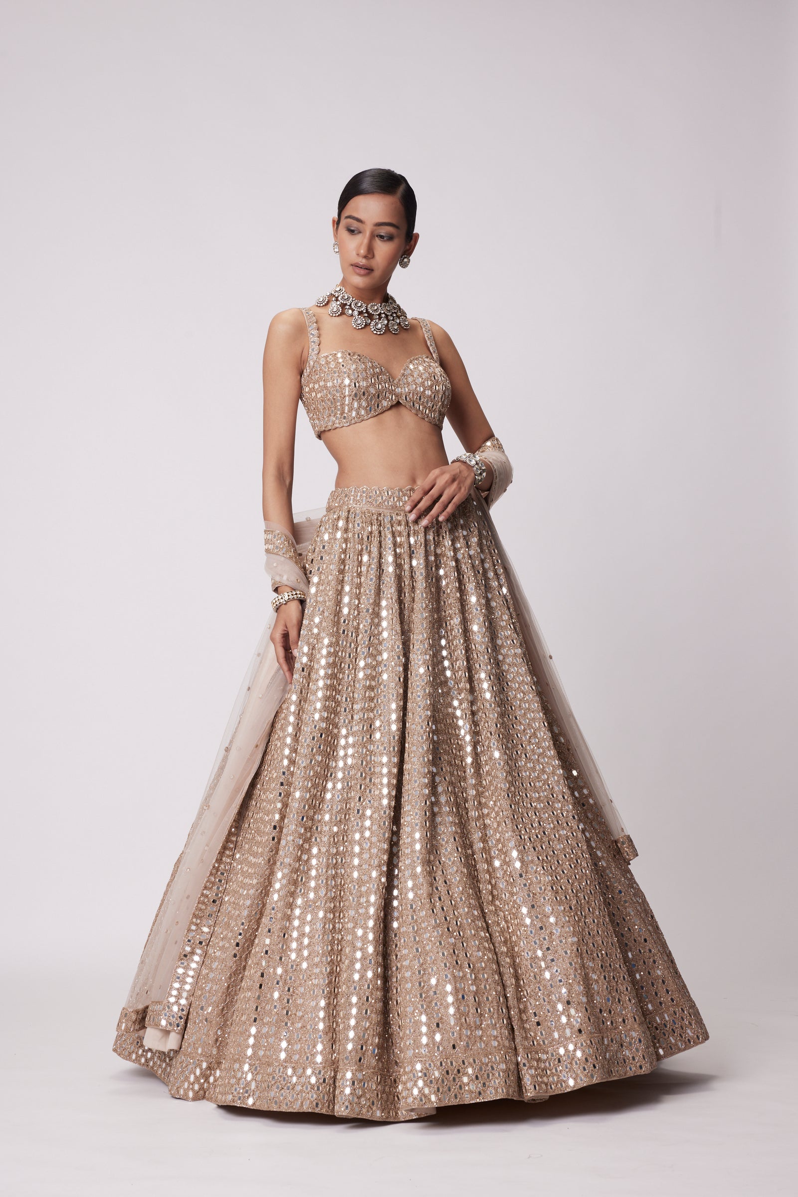 Light Beige Hand Embroidered Lehenga Set
