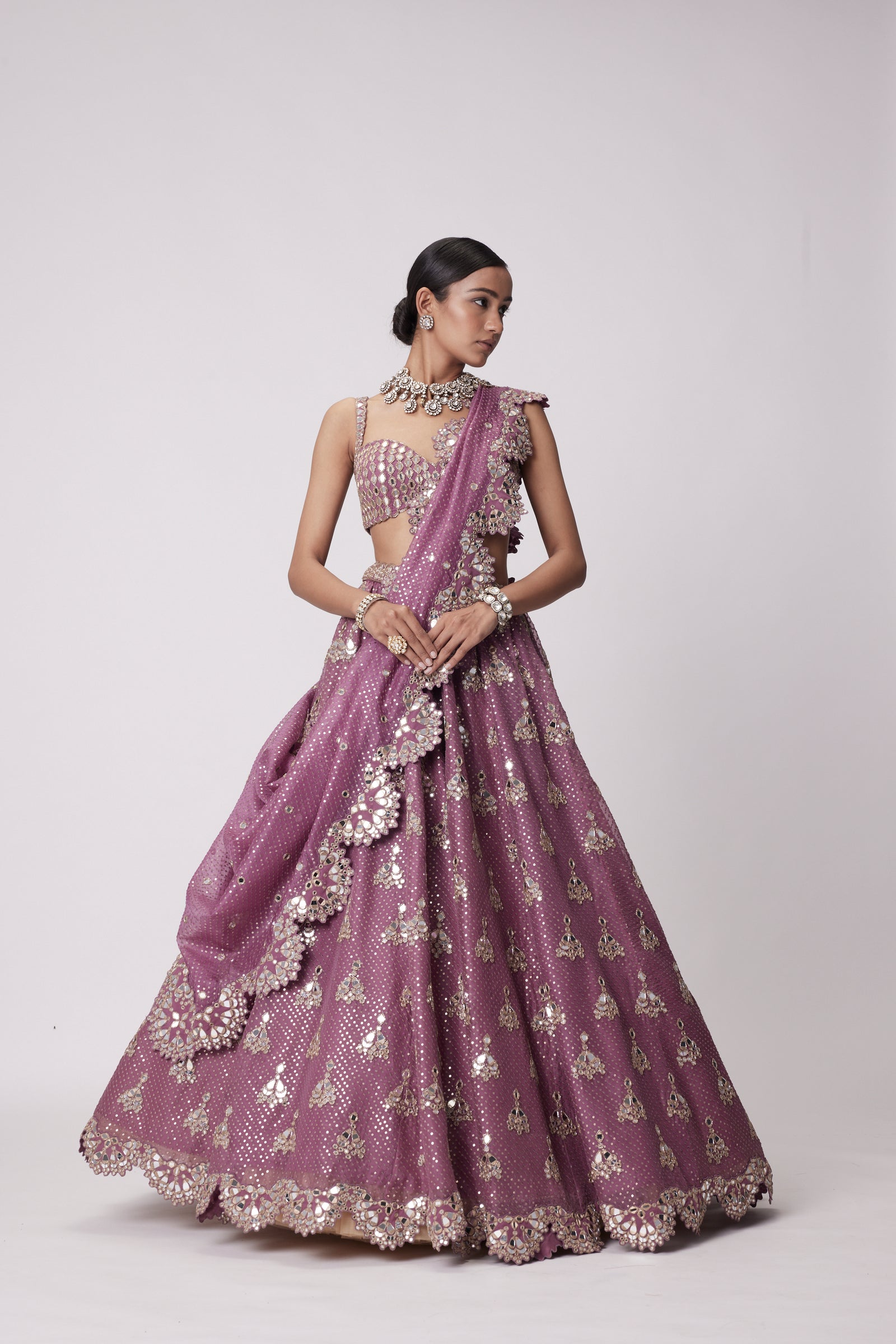 Mud  Mauve Sequin Embroidered Lehenga Set