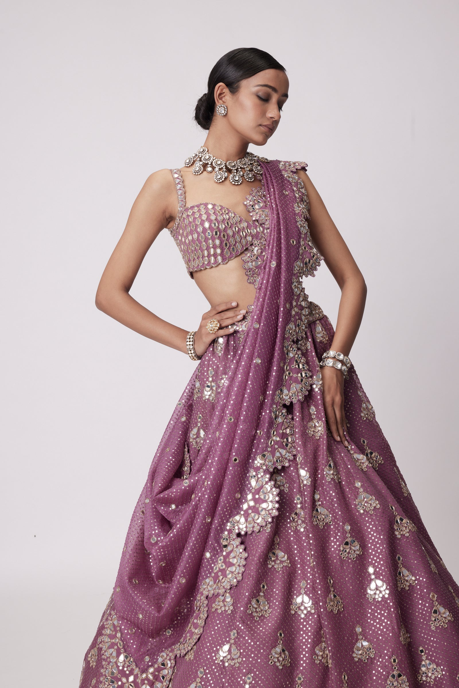 Mud  Mauve Sequin Embroidered Lehenga Set