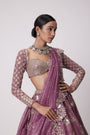 Mud  Mauve Sequin And Flower Embroidered Lehenga Set