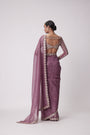 Mud  Mauve Hand Embroidered Organza Saree Set