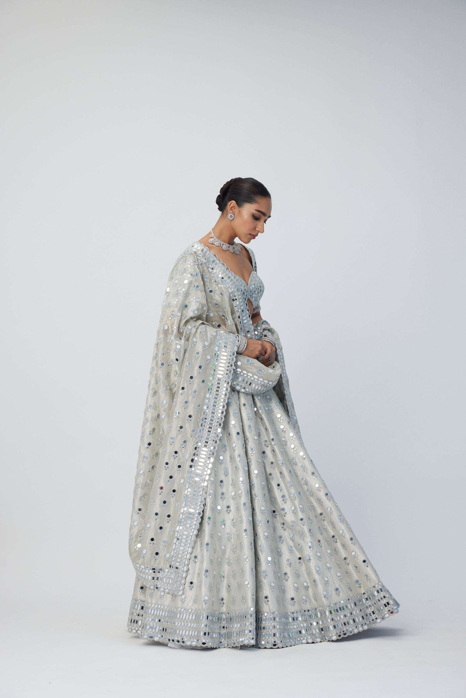 Silver Shimmer Organza  Lehenga Set