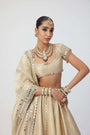 Golden Shimmer Organza Linear Lehenga Set