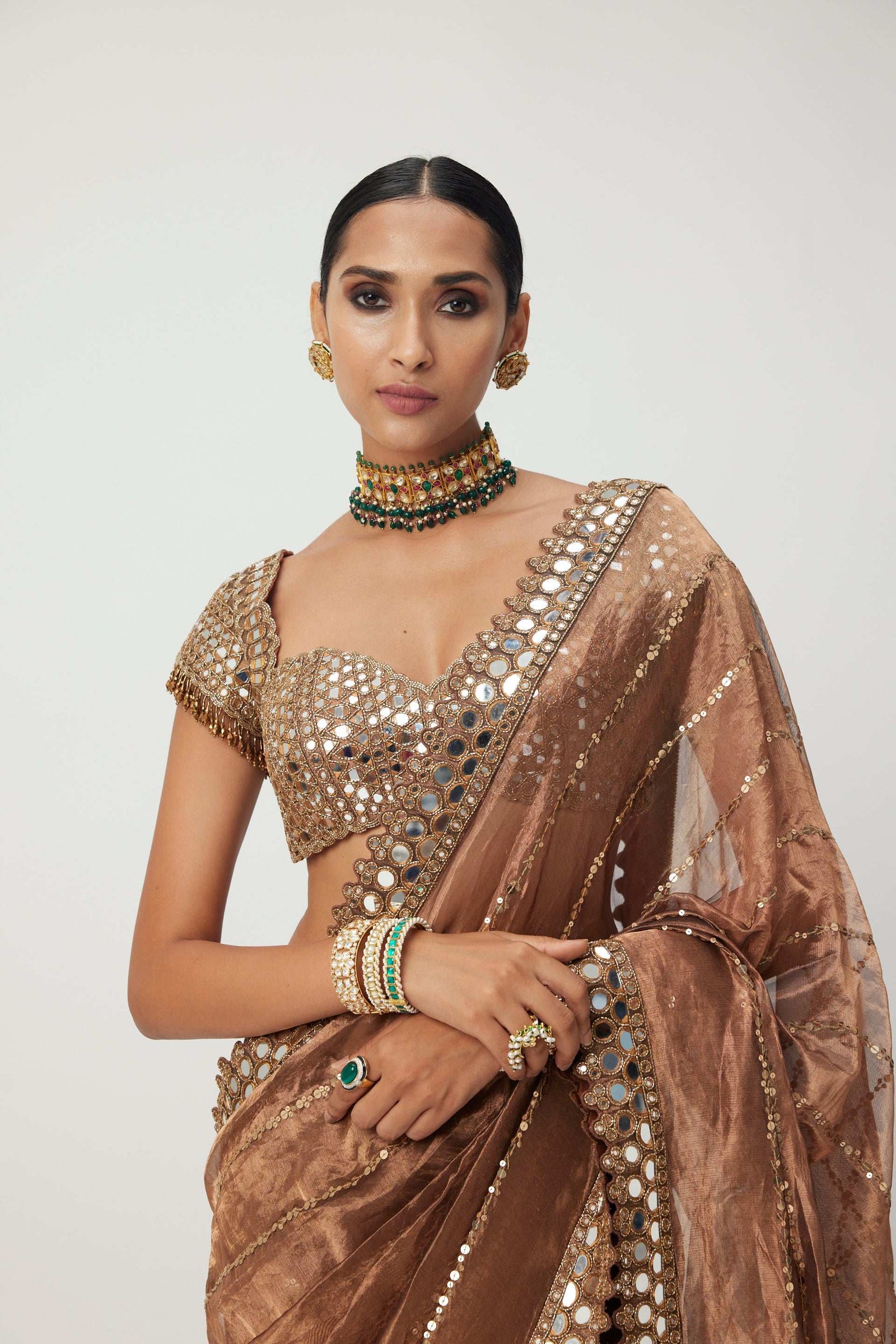 Copper Shimmer Organza saree set