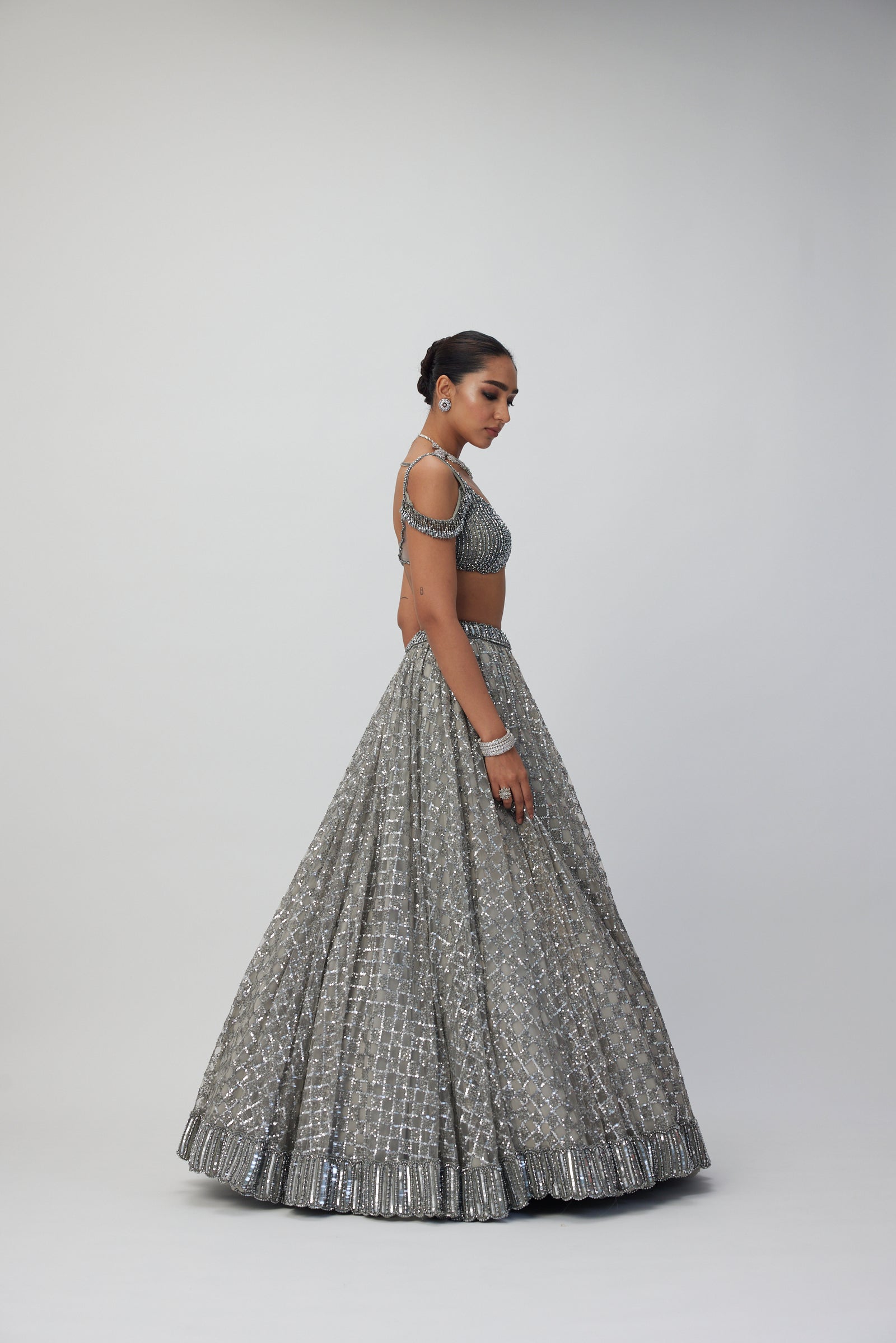 Crystal Grey Sequins embroidered Lehenga Set