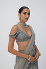 Crystal Grey Sequin Scattered Pre Draped Saree Set