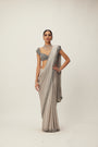 Crystal Grey Satin Saree Set