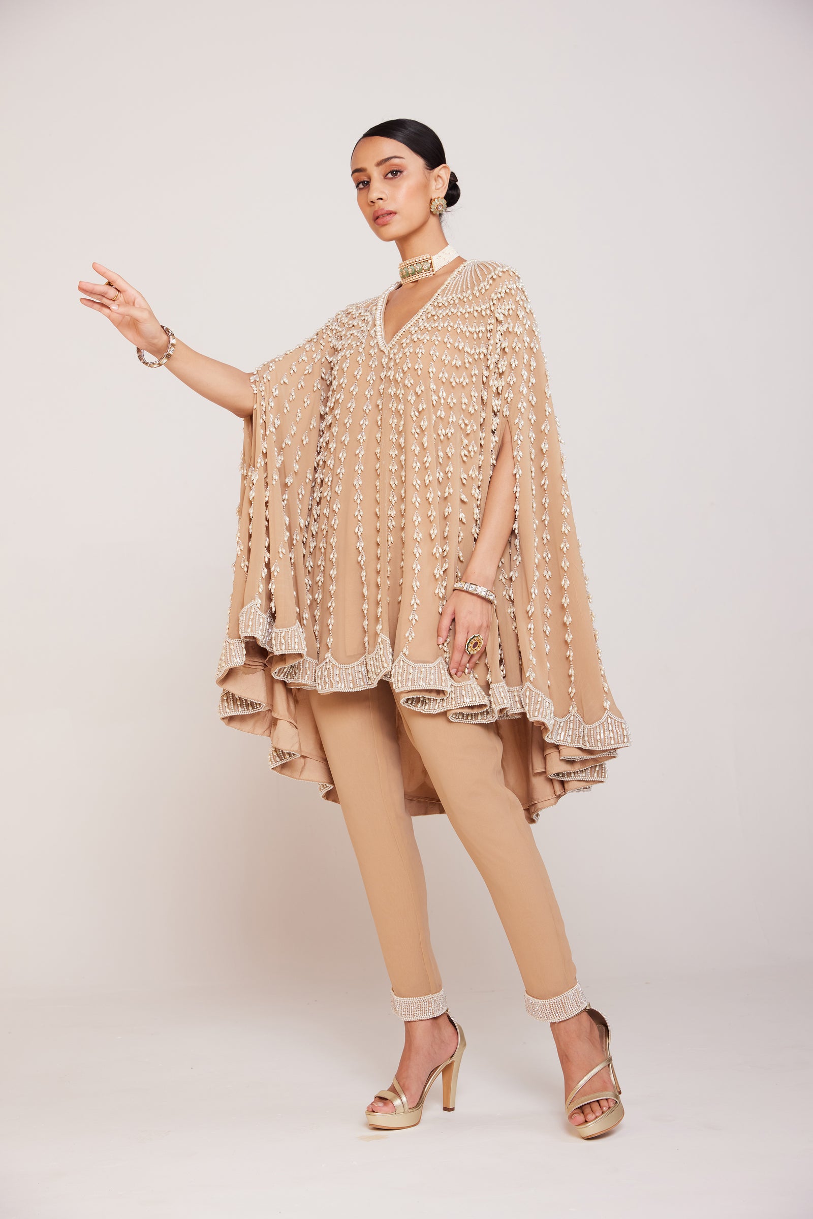 Beige Asymmetrical Cape Set