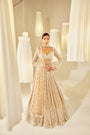 Beige V Neck Chandelier Pearl Lehenga Set