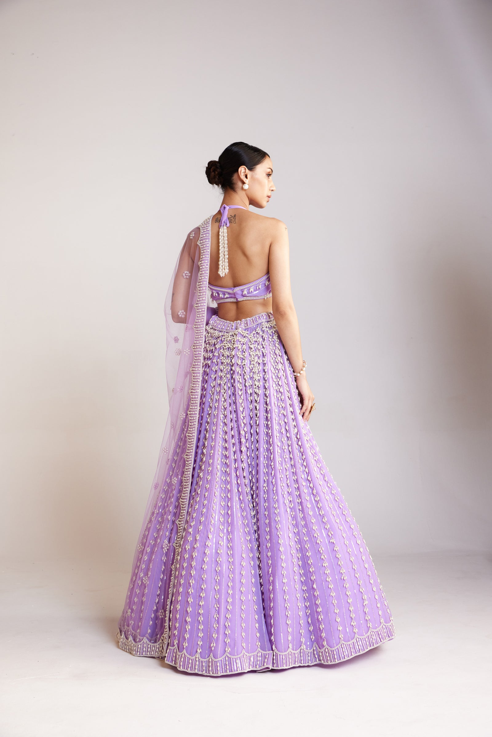 Lilac Chandelier Pearl Halter Neck Lehenga Set