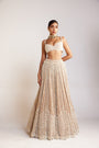 Beige Chandelier Pearl Sweetheart Neck Lehenga Set