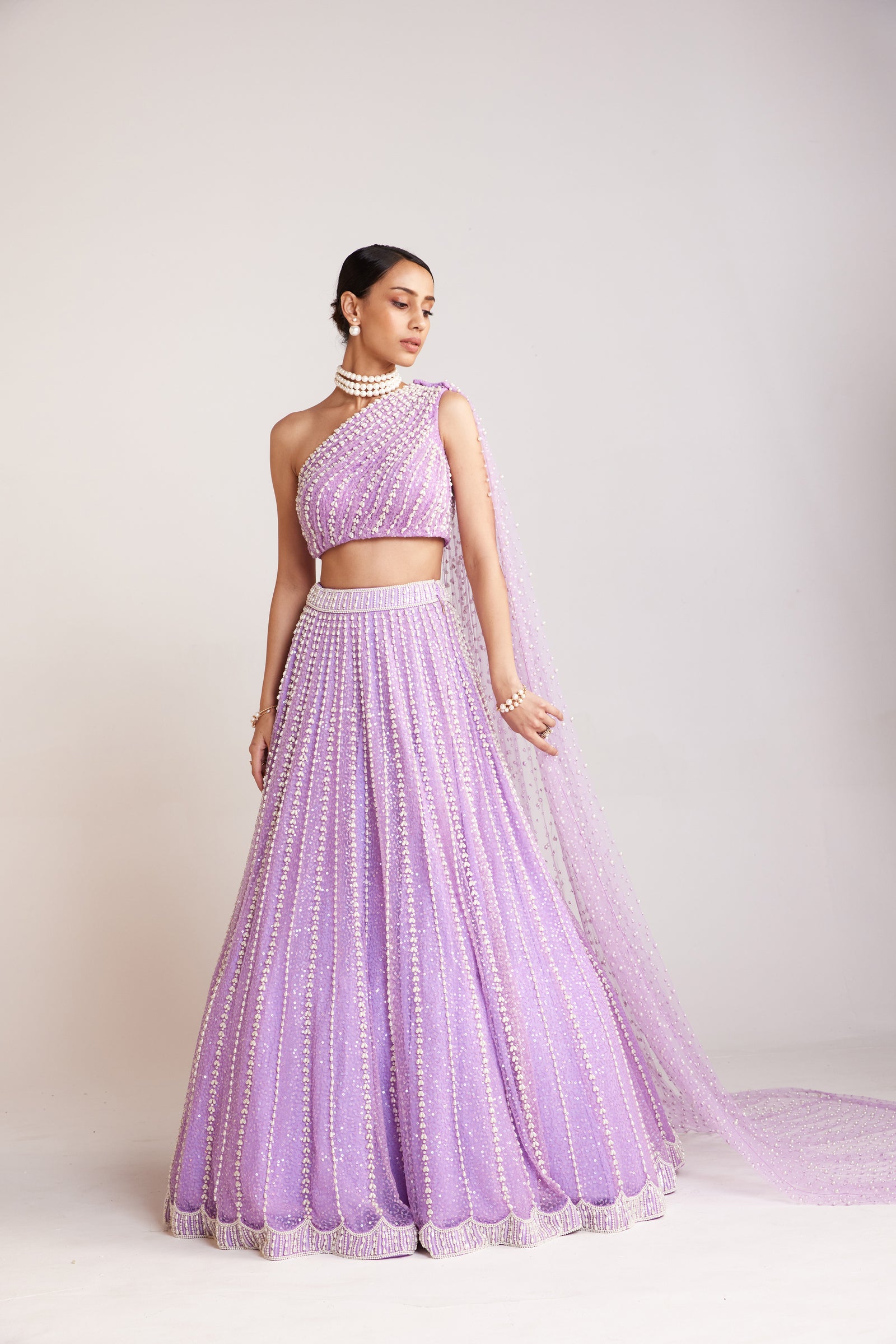 Lilac One Shoulder Lehenga Set