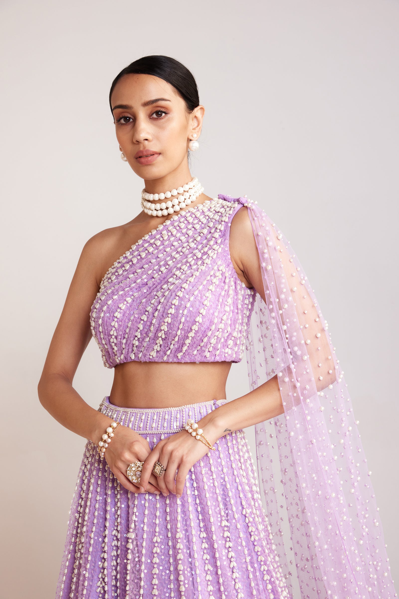 Lilac One Shoulder Lehenga Set