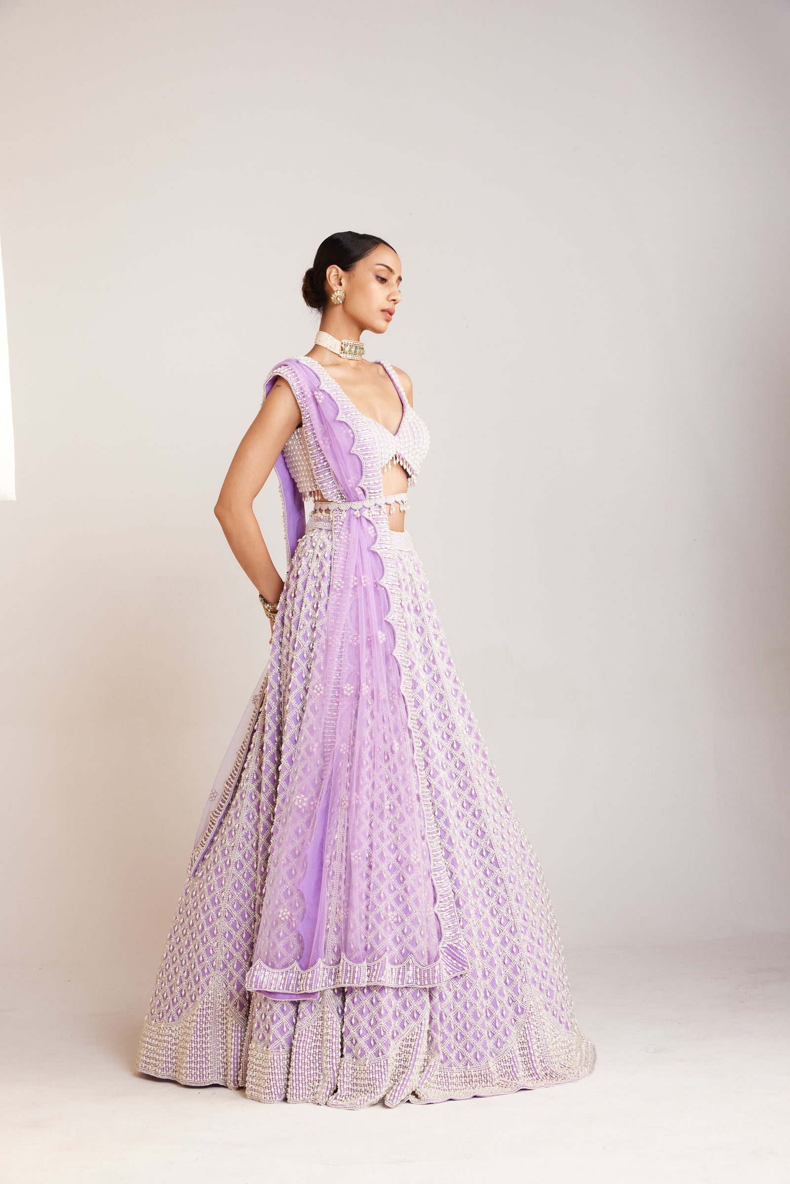 Lilac Pearl Drop Lehenga Set