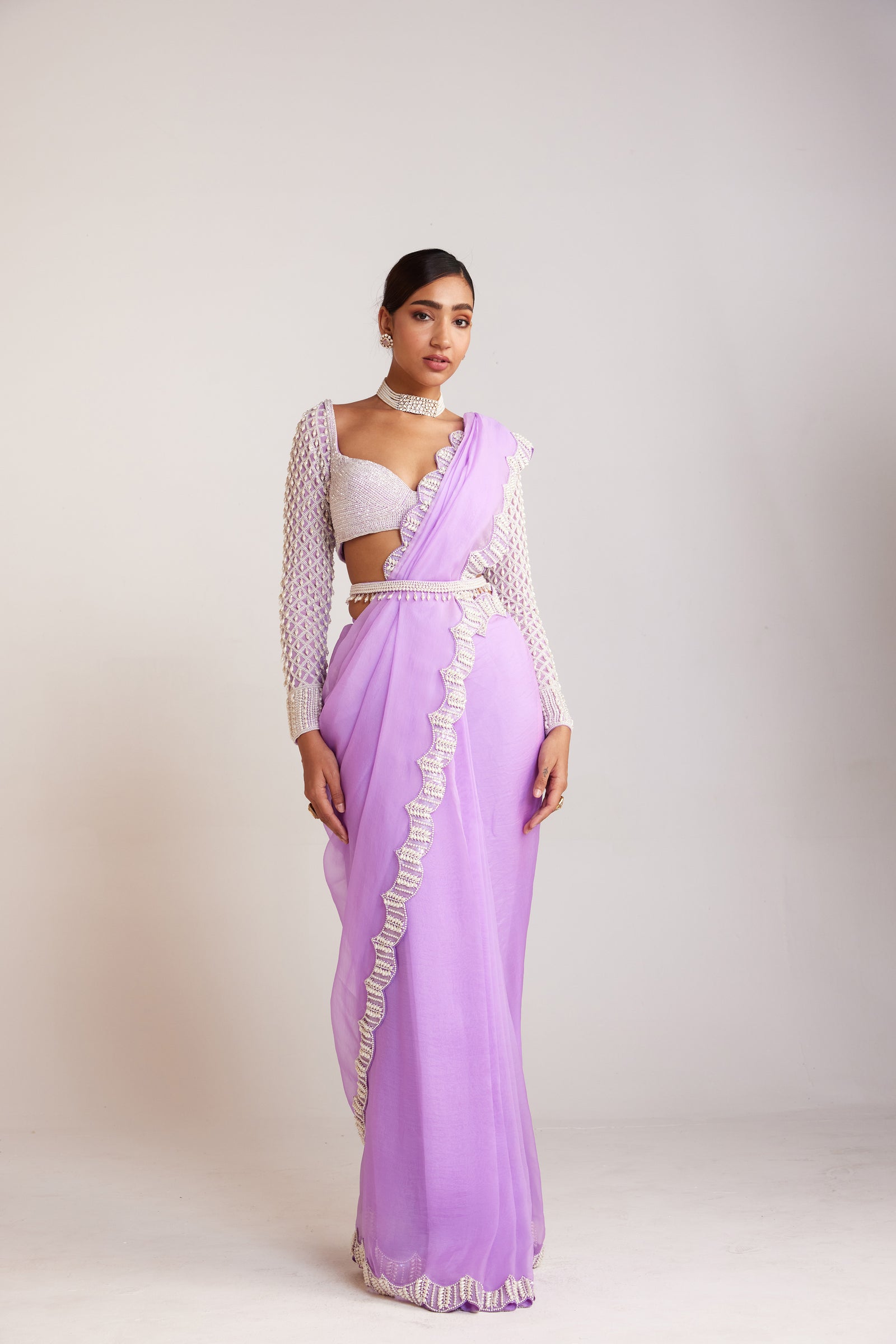 Lilac Pre-Draped Saree Set