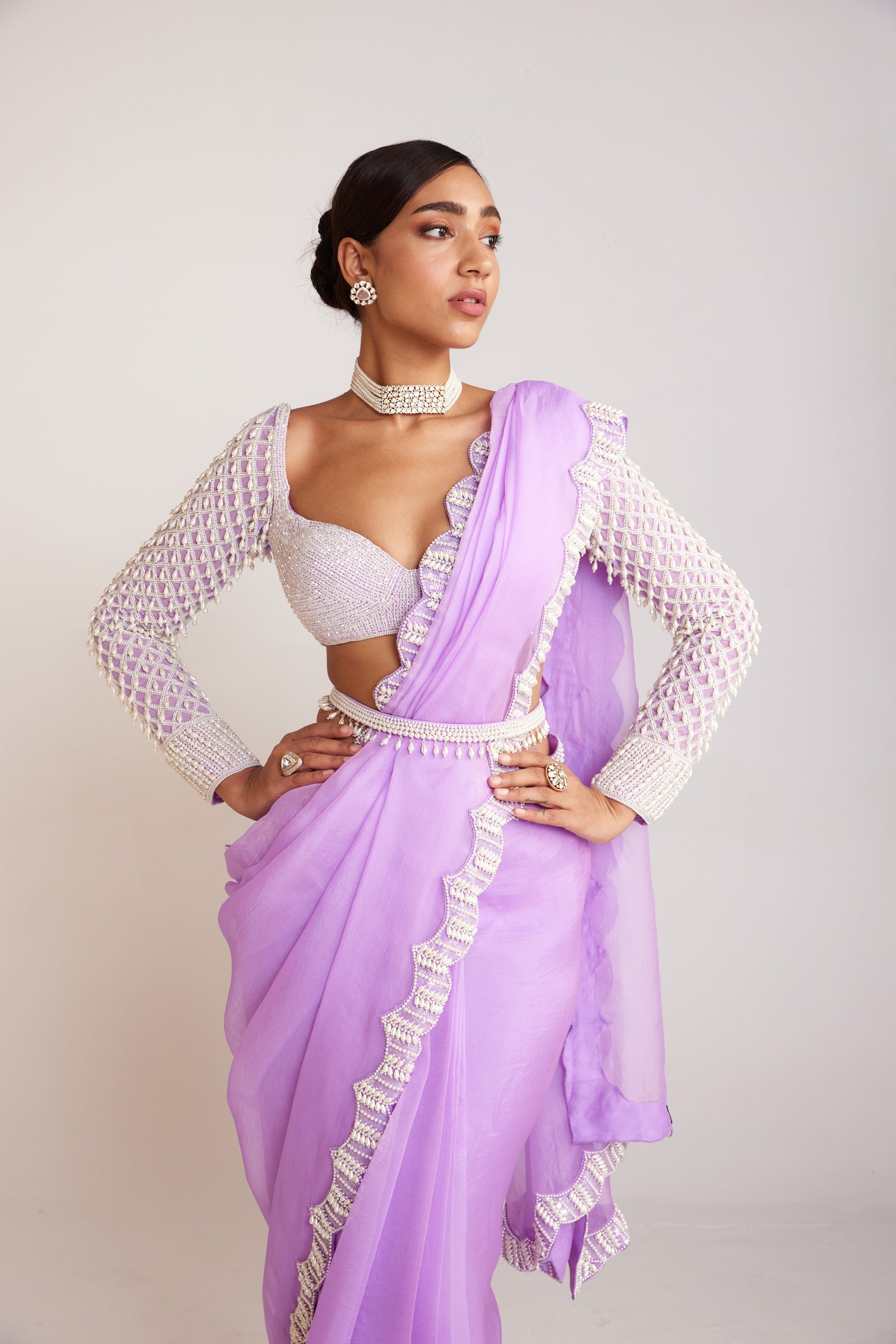 Lilac Pre-Draped Saree Set