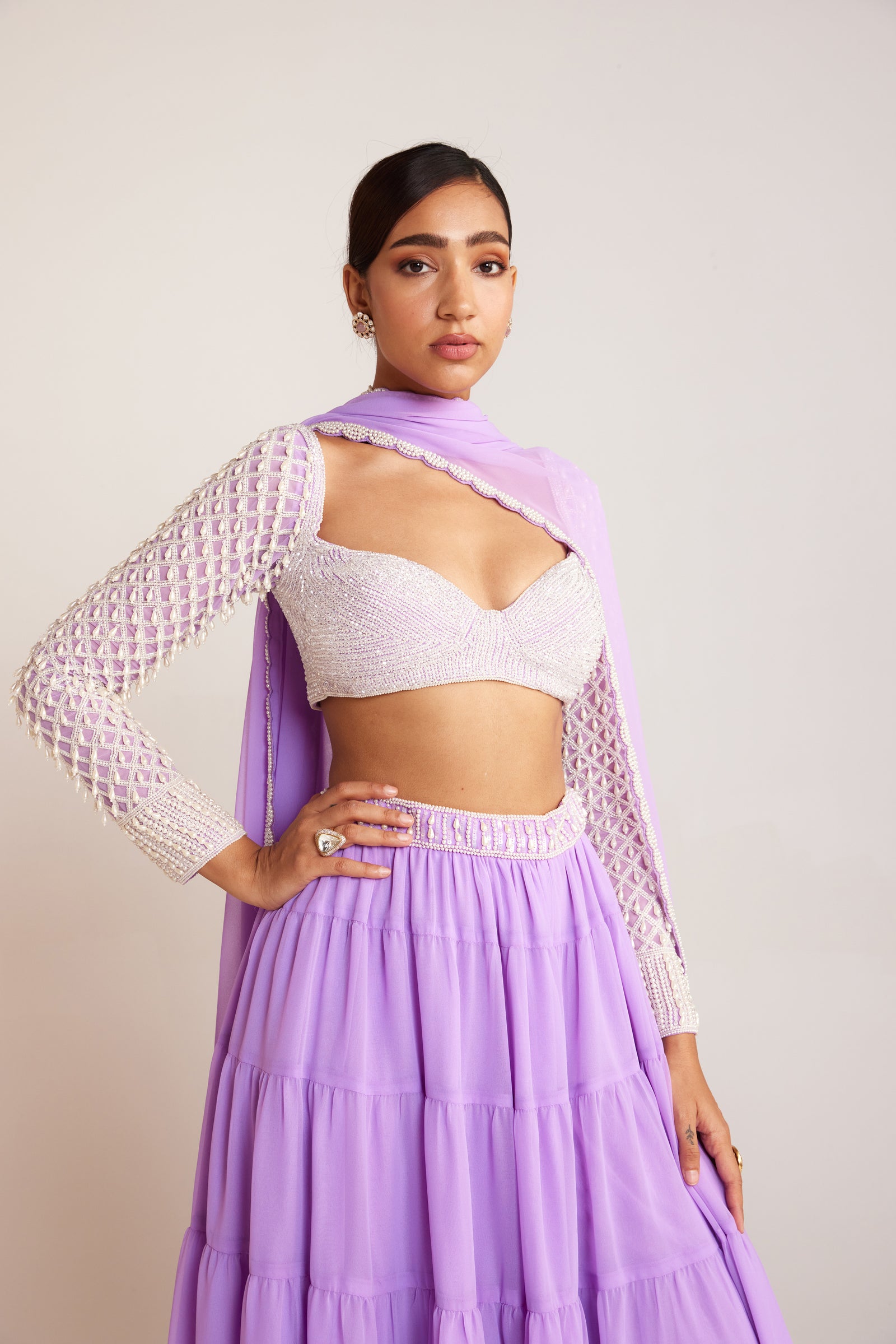 Lilac Pearl Drop Sharara Set