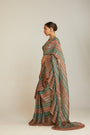 Pre Draped Mud Green Multicolor Saree Set