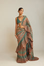 Pre Draped Mud Green Multicolor Saree Set