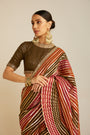 Pre Draped Olive Green Multicolor Saree Set
