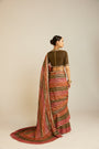 Pre Draped Olive Green Multicolor Saree Set