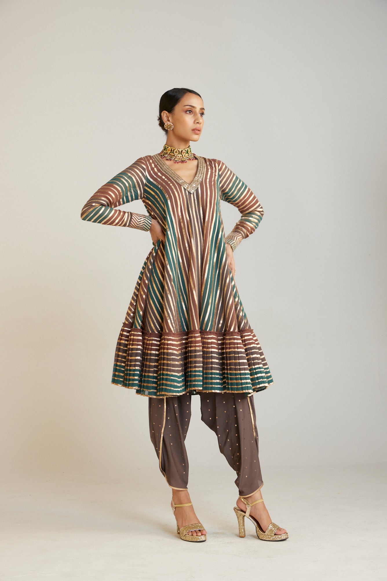 Mud Green A Line Dhoti Kurta Set