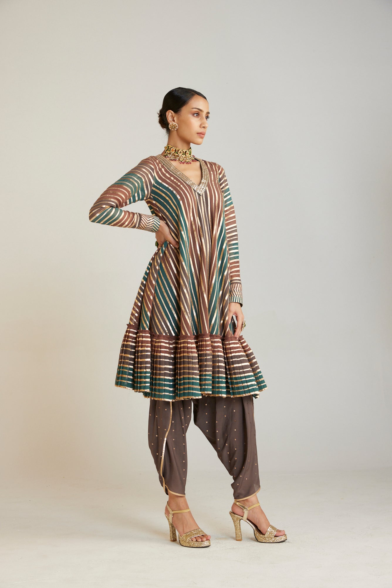 Mud Green A Line Dhoti Kurta Set