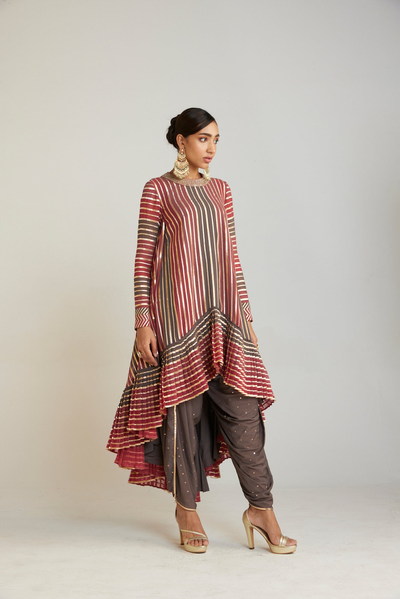 Charcoal Grey Asymmetrical Kurta Dhoti Set