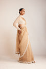 Beige Chandelier Drop Pre-Draped Saree Set